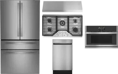 5 Piece Package Includes Refrigerator, Cooktop, Wall Oven, Hood And Dishwasher